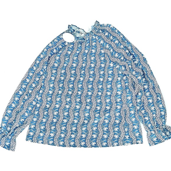 Hill House the Millie Top Blue Linear Floral Crepe/ Trailing Vine Blue S - Picture 7 of 7